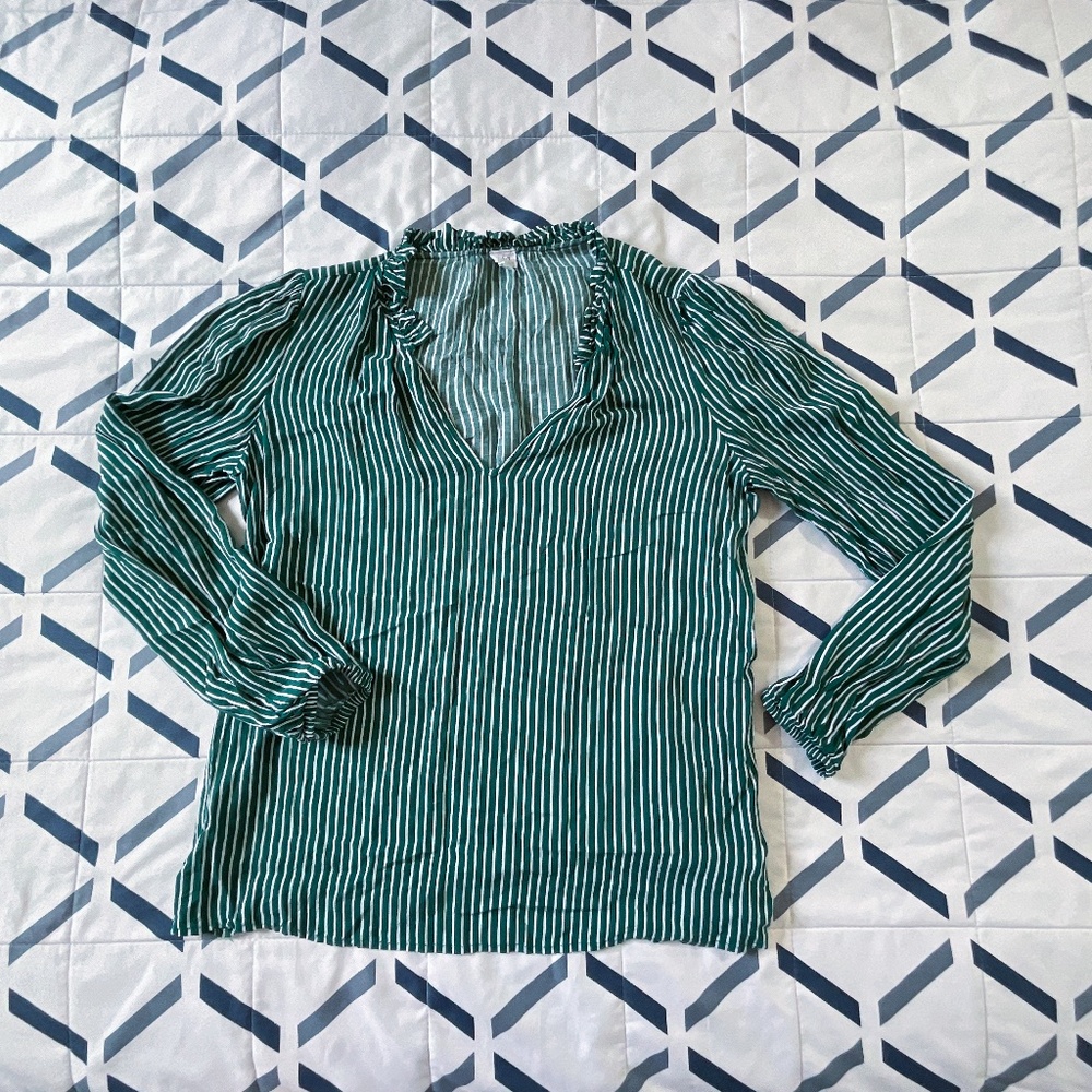 GAP Striped Ruffle Collar Long Sleeve Blouse